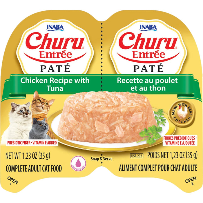Inaba Churu Entree Pate Chicken Recipe with Tuna Cat Food Cup, 2.46oz