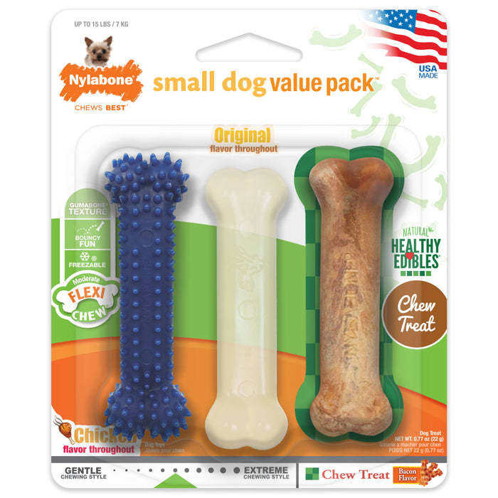 Nylabone Healthy Edibles and Flexi Chew Value Pack Dog Treat, Extra Small/Petite, up to 15lbs