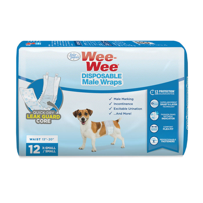 Four Paws Wee-Wee Disposable Male Dog Wraps 12 Count