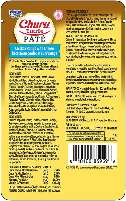 INABA Churu Entree Pate Chicken with Cheese Cat Food Pouch, 3oz