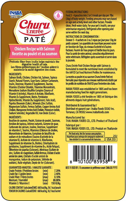 INABA Churu Entree Pate Chicken & Salmon Cat Food Pouch, 3oz