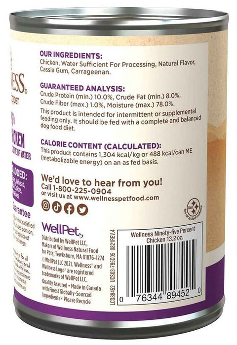 Wellness Natural Grain Free 95% Chicken Recipe Adult Wet Canned Dog Food, 13.2oz