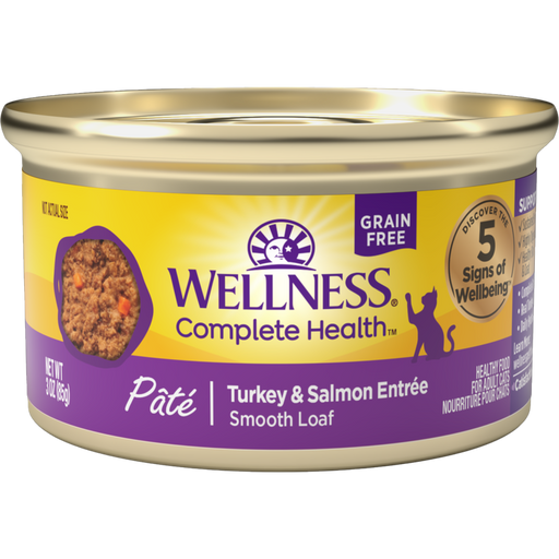 Wellness Complete Health Natural Grain Free Turkey and Salmon Pate Wet Canned Cat Food, 12.5oz