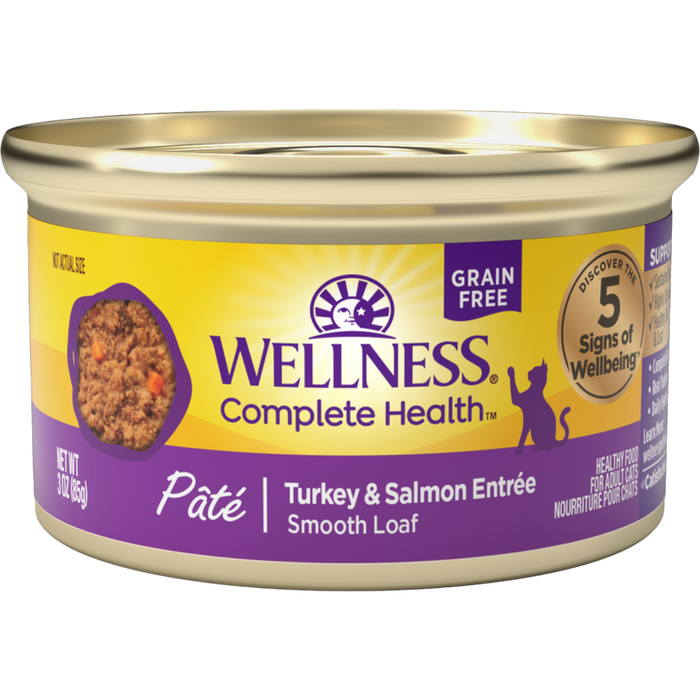 Wellness Complete Health Natural Grain Free Turkey and Salmon Pate Wet Canned Cat Food, 12.5oz