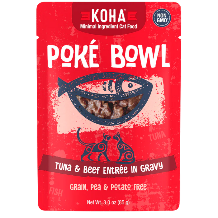 KOHA Poké Bowl Tuna & Beef Entrée in Gravy for Cats, 3oz Pouch