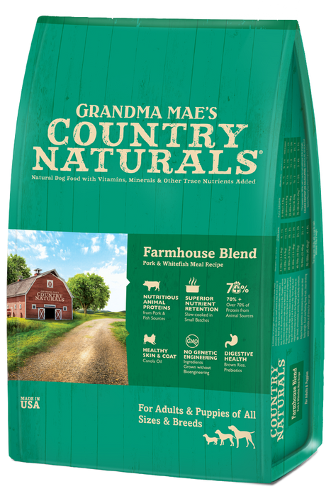 Grandma Mae's Country Naturals Farmhouse Blend Pork & Fish Entrée with Meat & Brown Rice Dry Dog Food