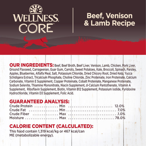 Wellness CORE Grain Free Natural Beef, Venison and Lamb Recipe Wet Canned Dog Food, 12.5oz