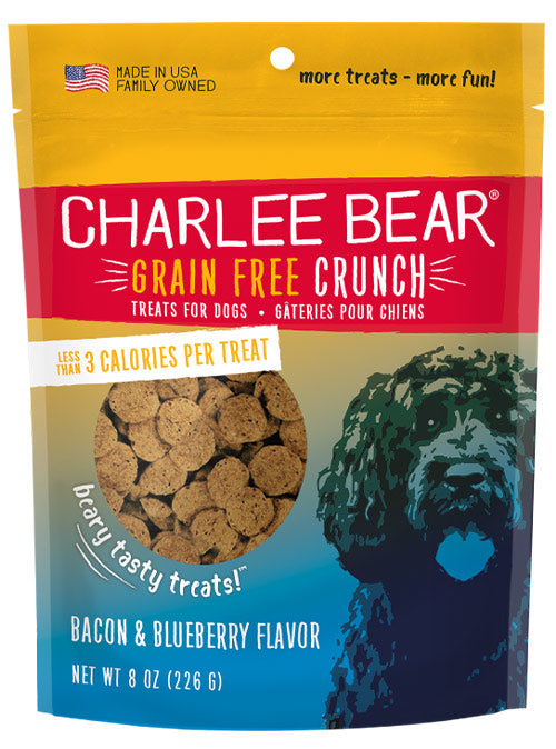 Charlee Bear Bacon & Blueberry Flavor Grain Free Crunch Dog Treats, 8oz