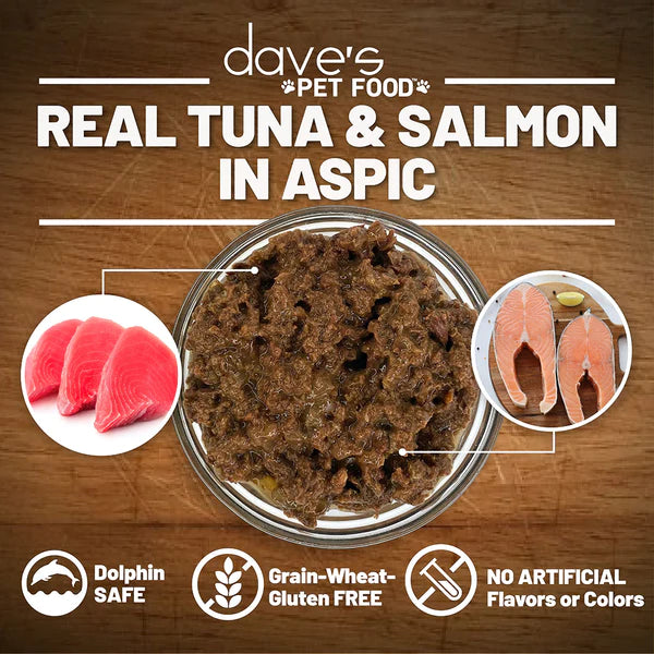 Dave's Naturally Healthy Grain Free Tuna & Salmon Dinner in Aspic Canned Cat Food, 3oz
