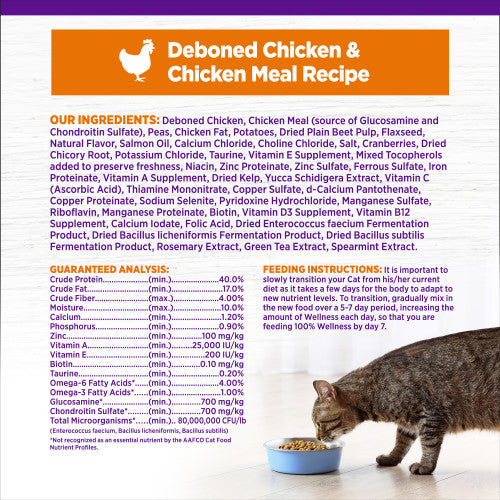 Wellness Complete Health Natural Adult Grain Free Deboned Chicken and Chicken Meal Dry Cat Food, 5.5lbs