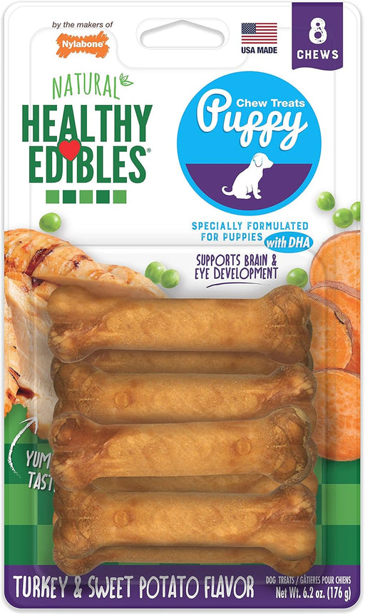 Nylabone Healthy Edibles Natural Puppy Chews Long Lasting Treats for Puppies, Turkey & Sweet Potato Flavor, X-Small/Petite