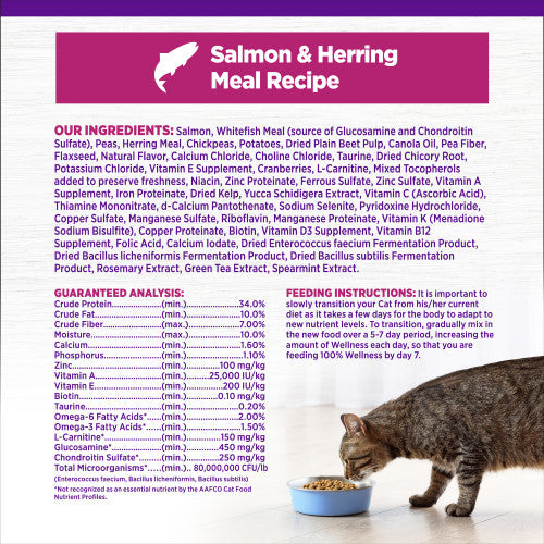 Wellness Complete Health Natural Indoor Adult Grain Free Salmon and Herring Dry Cat Food, 5.5lbs