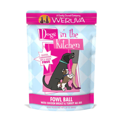 Weruva Dogs in the Kitchen  Fowl Ball with Chicken Breast & Turkey Au Jus Wet Dog Food, 2.8oz Pouch