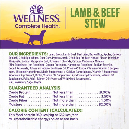 Wellness Complete Health Natural Lamb and Beef Stew with Brown Rice and Apples Wet Canned Dog Food, 12.5oz