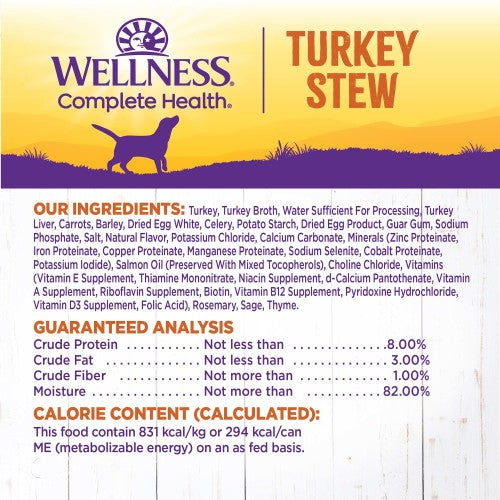 Wellness Complete Health Natural Turkey Stew with Barley and Carrots Wet Canned Dog Food, 12.5oz