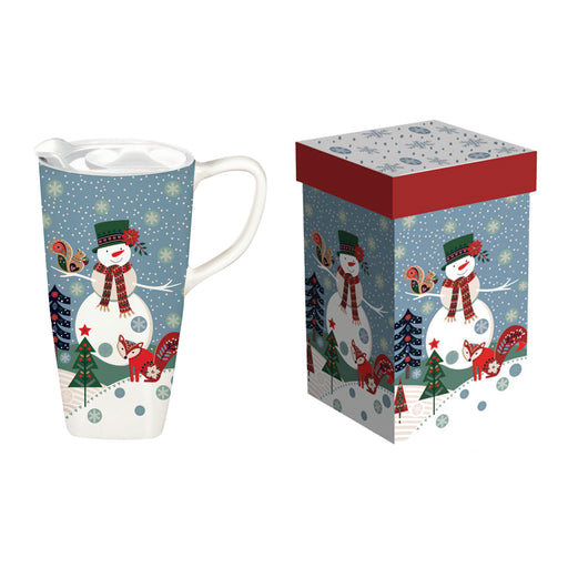 Ceramic On the GoTravel Cup, 17 oz., w/ Box, Snowman Print