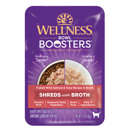 Wellness® Bowl Boosters® Shreds with Broth Flaked Wild Salmon & Tuna Recipe in Broth Cat Food Pouch, 1.75oz