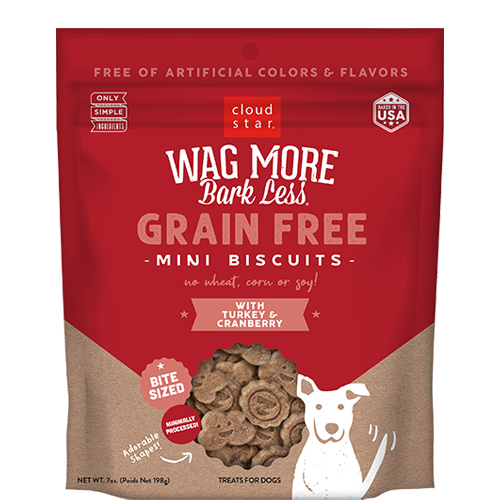Cloud Star Wag More Bark Less Grain Free Mini Biscuits Turkey & Cranberry Dog Treats, 7oz