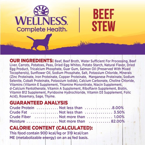 Wellness Grain Free Natural Beef Stew with Carrots & Potato Wet Canned Dog Food, 12.5oz