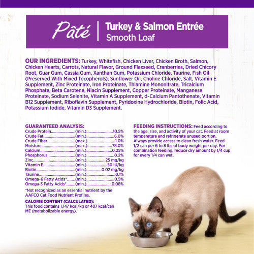 Wellness Complete Health Natural Grain Free Turkey and Salmon Pate Wet Canned Cat Food, 12.5oz