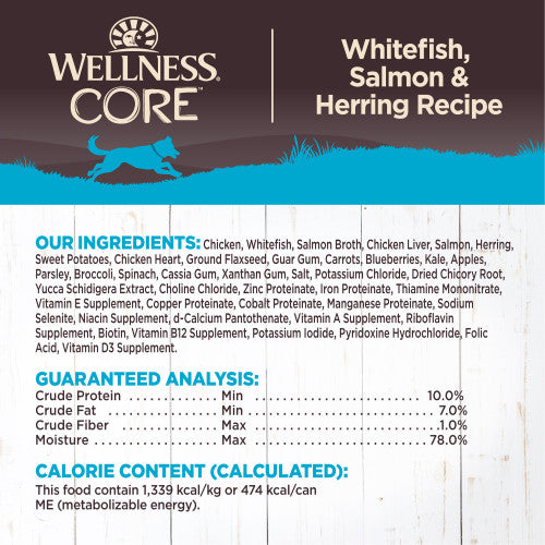 Wellness CORE Grain Free Natural Whitefish, Salmon and Herring Recipe Wet Canned Dog Food, 12.5oz