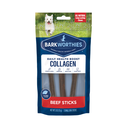Barkworthies Collagen Small Beef Sticks, 6" 3pk