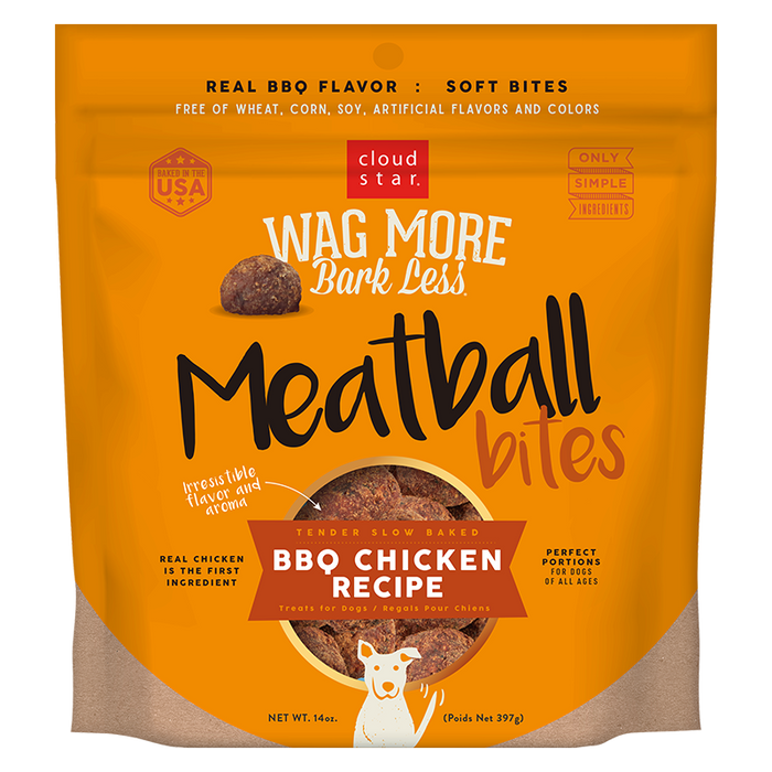 Cloud Star Wag More Bark Less Grain Free Meatball Bites, BBQ Chicken Recipe Dog Treats, 14oz