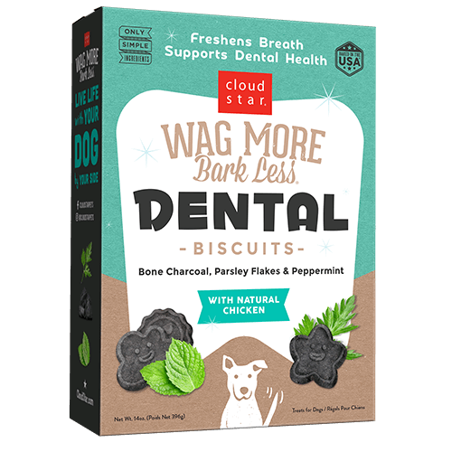 Cloud Star Wag More Bark Less Charcoal Dental Biscuits Dog Treats, Chicken, 14oz