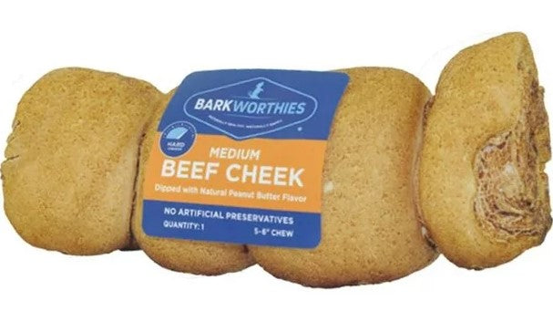 Barkworthies Grain Free Beef Cheek Dipped Peanut Butter Treat for Dogs, Large