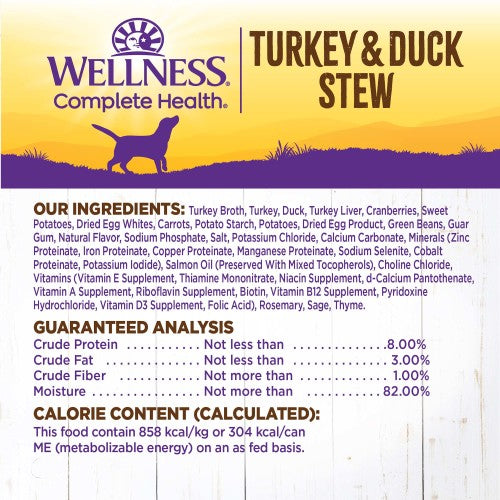 Wellness Complete Health Grain Free Natural Turkey and Duck Stew with Sweet Potato and Cranberries Wet Canned Dog Food, 12.5oz