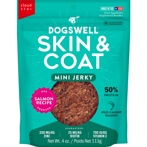 Dogswell Skin & Coat Mini Jerky Treats, Salmon, 4oz