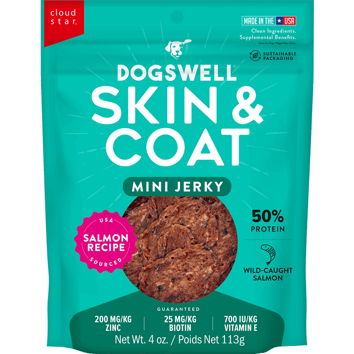 Dogswell Skin & Coat Mini Jerky Treats, Salmon, 4oz