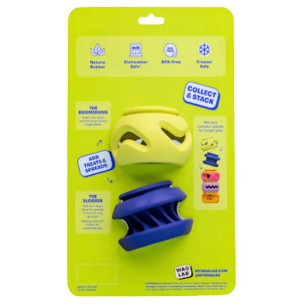 WAGLAB Play Stack Interactive Dog Toy 2-Pack - Includes The Boomerang & The Slobber
