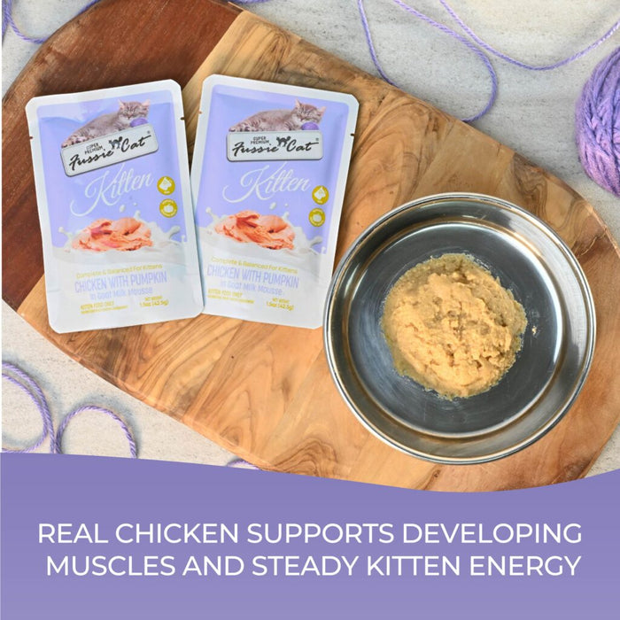Fussie Cat Chicken with Pumpkin in Goat Milk Mousse for Kittens, 1.5oz Cat Food Pouch