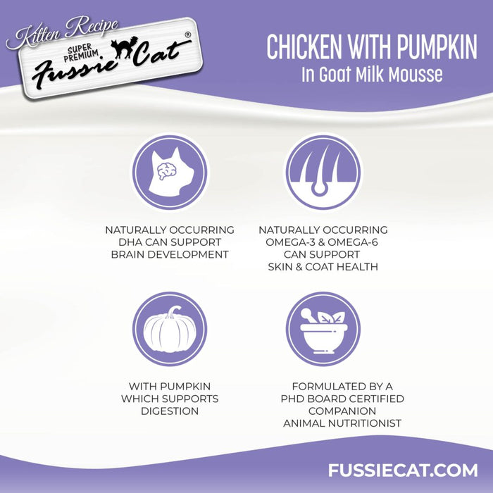 Fussie Cat Chicken with Pumpkin in Goat Milk Mousse for Kittens, 1.5oz Cat Food Pouch