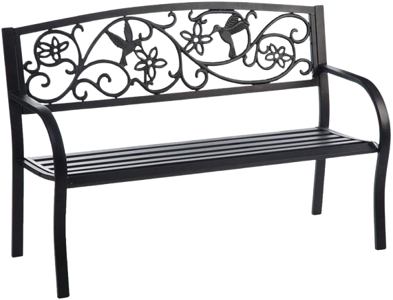 Hummingbird Metal Garden Bench, Black