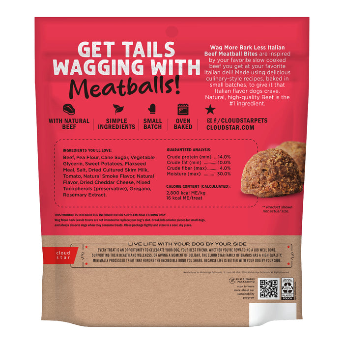 Cloud Star Wag More Bark Less Grain Free Meatball Bites, Italian Beef Recipe Dog Treats, 14oz