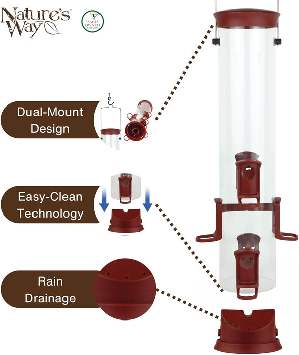 Large Plastic Seed Tube Feeder, 2.1 Quart Capacity