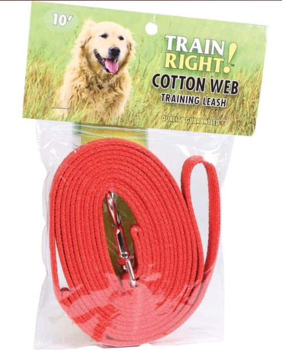Train Right! Cotton Web Training Leash, 10', Red