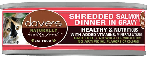 Dave's Naturally Healthy Grain Free Shredded Salmon Dinner in Gravy Canned Cat Food 5.5 oz