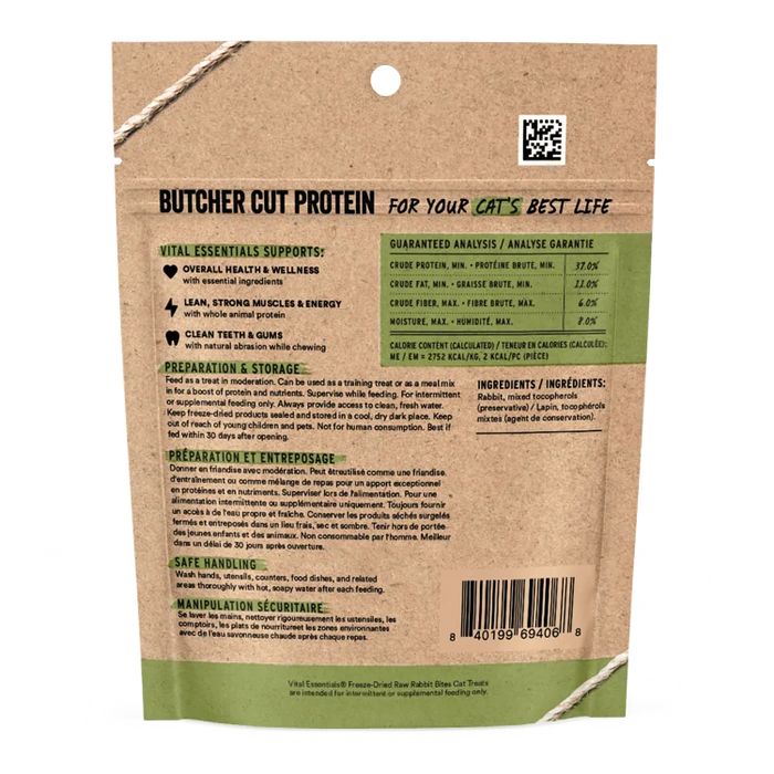 Vital Essentials Freeze-Dried Raw Single Protein Rabbit Bites Cat Treats, .9oz