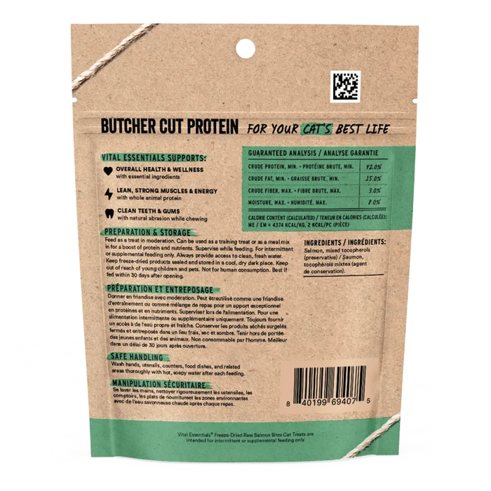 Vital Essentials Freeze-Dried Raw Single Protein Salmon Bites Cat Treats, .6oz
