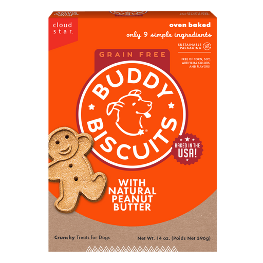 Cloud Star Buddy Biscuits Grain Free Oven Baked Dog Treats, Peanut Butter, 14oz