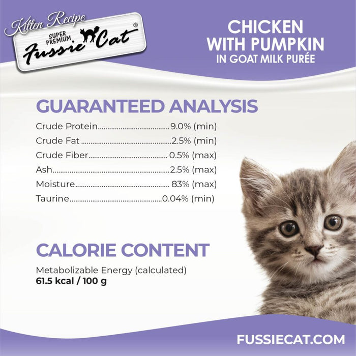 Fussie Cat Kitten Chicken with Pumpkin in Goat Milk Puree Tear & Squeeze Cat Treat, 4pk