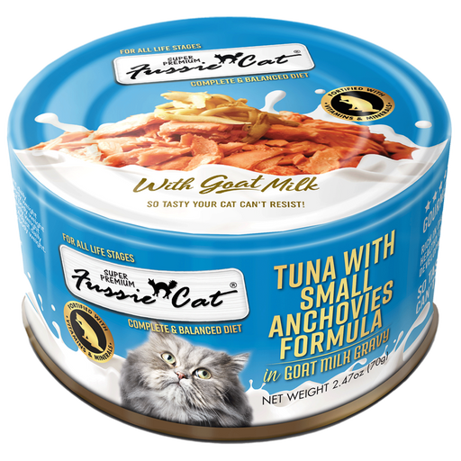 Fussie Cat Tuna with Small Anchovies Formula in Goat Milk Gravy Canned Cat Food, 2.47oz