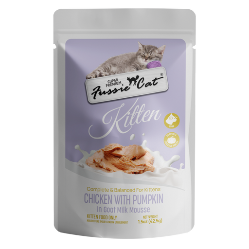 Fussie Cat Chicken with Pumpkin in Goat Milk Mousse for Kittens, 1.5oz Cat Food Pouch