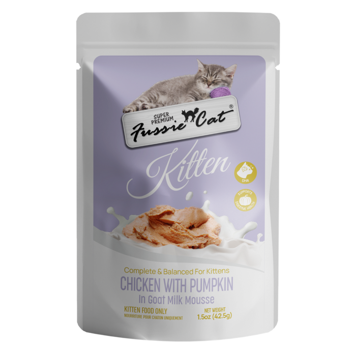 Fussie Cat Chicken with Pumpkin in Goat Milk Mousse for Kittens, 1.5oz Cat Food Pouch