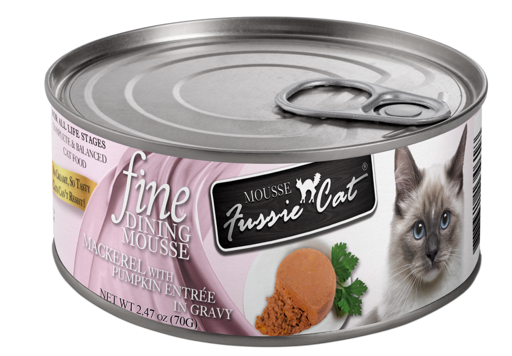 Fussie Cat Fine Dining - Mousse Mackerel with Pumpkin Entree in Gravy Canned Cat Food, 2.47oz