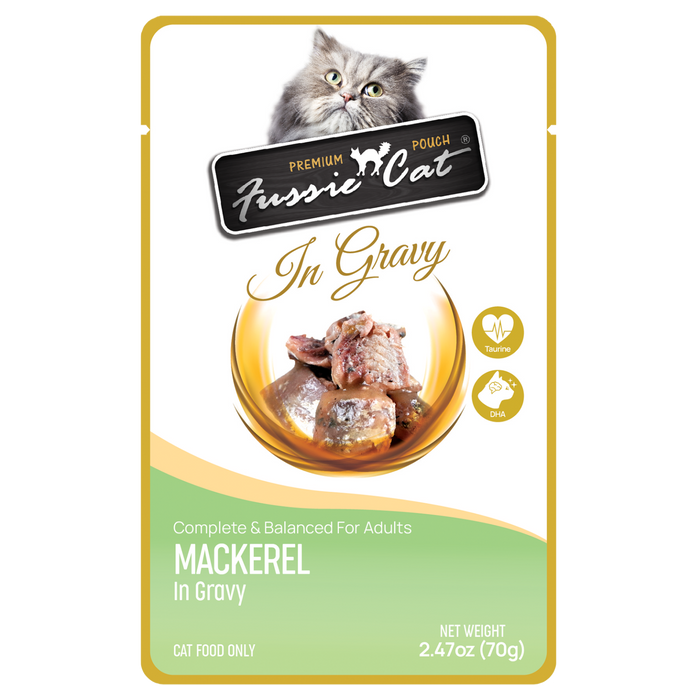Fussie Cat Mackerel in Gravy Wet Cat Food, 2.47oz Pouch