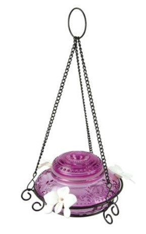 Antique Glass Top-Fill Hummingbird Feeder - 14oz - 6.25in W x 5.6in D x 10in H - 3 Ports - Purple